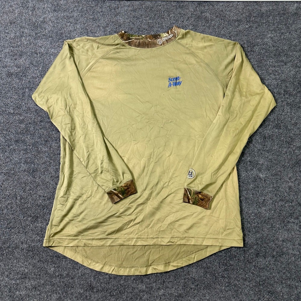 Hunter’s Specialties Shirt Mens Size L Olive Scent-A-Way Tek 4 Camo Trim Hunting