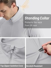 UPF50+ Mens 1/4 Zip UV Shirts Sun Protection Outdoor Fishing Performance T-Shirt