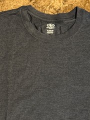 men’s heathered, blue, short sleeve T-shirt, blank polyester, cotton rayon blend