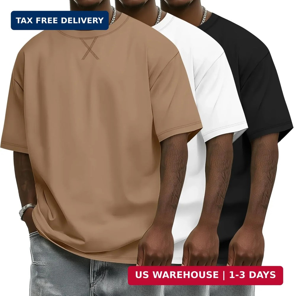 Neer 3 Pack Men’s Oversized T Shirts Lightweight Crew Neck Tees Short Sleeve Loo