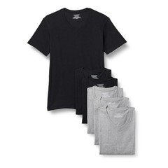 6Pack Mens Short Sleeves 100% Cotton V-Neck Undershirt,Medium Black/Grey Heather