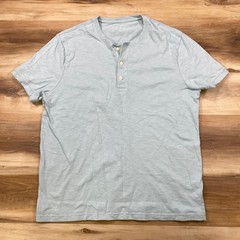 J.Crew Henley Mens Large Minimalist Slub Cotton Short Sleeve Light Blue Classic