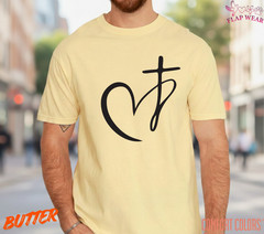 Unisex Minimalist Heart Cross T-Shirt, Men T shirt,Women T shirt Gift Religio