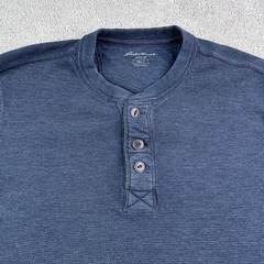 Eddie Bauer Shirt Mens Large Tall Blue Henley Waffle Knit Long Sleeve Thermal