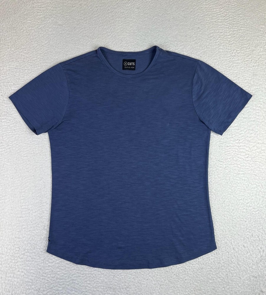 Cuts Shirt Mens Medium Blue Short Sleeve Crewneck Curve-Hem Casual Tee
