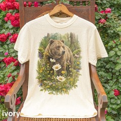 Vintage Floral Bear Graphic Tee Rustic Woodland Wildlife Shirt
