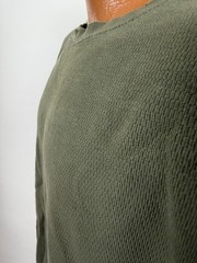 Distressed Waffle-Knit Shirt Men XXL Boxy Grunge Minimal Olive Midweight Vintage