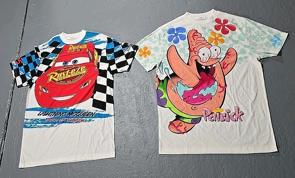 SpongeBob Patrick Disney Cars Lightning McQueen Hybrid Apparel T-SHIRT 2pc (Y)