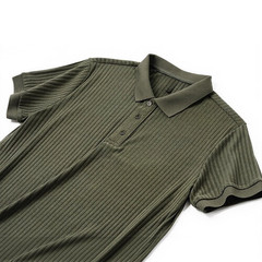 Short Sleeve Ribbed Knit Button Up Shirt for Men Lapel Collar Summer Ready