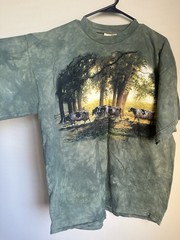 The Mountain Mens T-shirt Vintage 1999 Green “Roaming Cows” Leather Tag Size XL