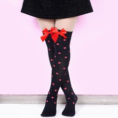 4 Pairs Valentine’s Day Socks With Bows Women Girls Thigh High Stockings Hear…