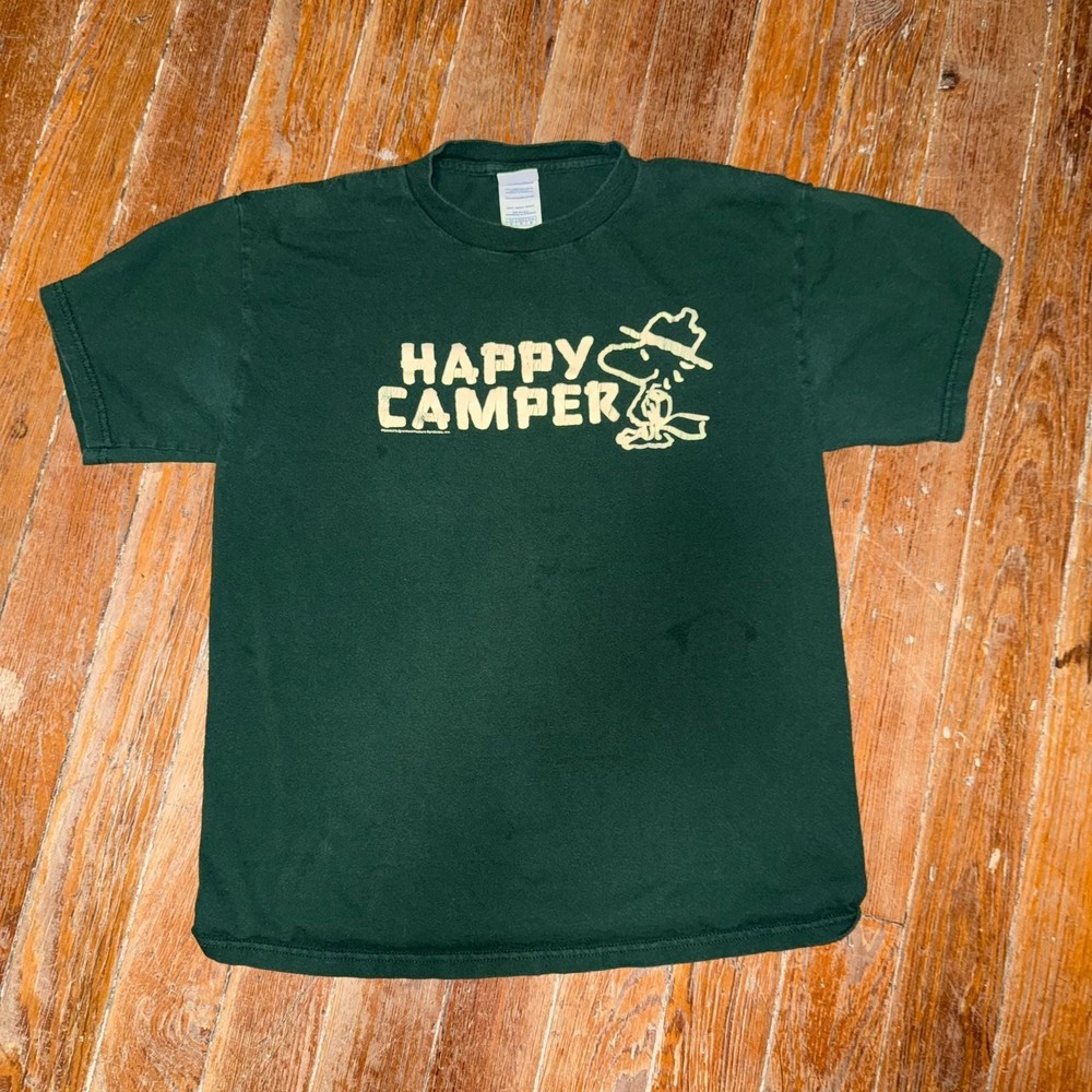 Peanuts Woodstock ‘Happy Camper’ Graphic T-Shirt Green Delta Pro Weight