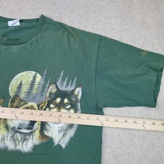 Vintage 90s Cal Cru Vintage Wolf T Shirt Men L Green Short Sleeve Arizona Grunge