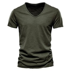 Summer Men’s New Solid Color V-Neck Short Sleeve T-shirt Tops Casual Blouse