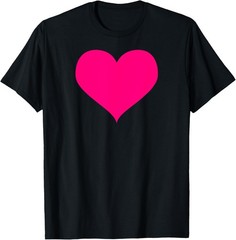 pink heart simple shaped cute minimalist design on black T-Shirt