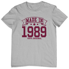 MADE IN 1989 T-SHIRT – 1980s 80s birthday gift dad mom year of birth date card t