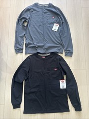 2 WRANGLER MENS Sz S (34-36) WORKWEAR Crew SHIRT Long SLEEVE POCKET Black, Gray