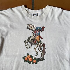 Cotton Deluxe Mens XL Made In USA Skeleton Cowboy On Horse Long Sleeve T-Shirt