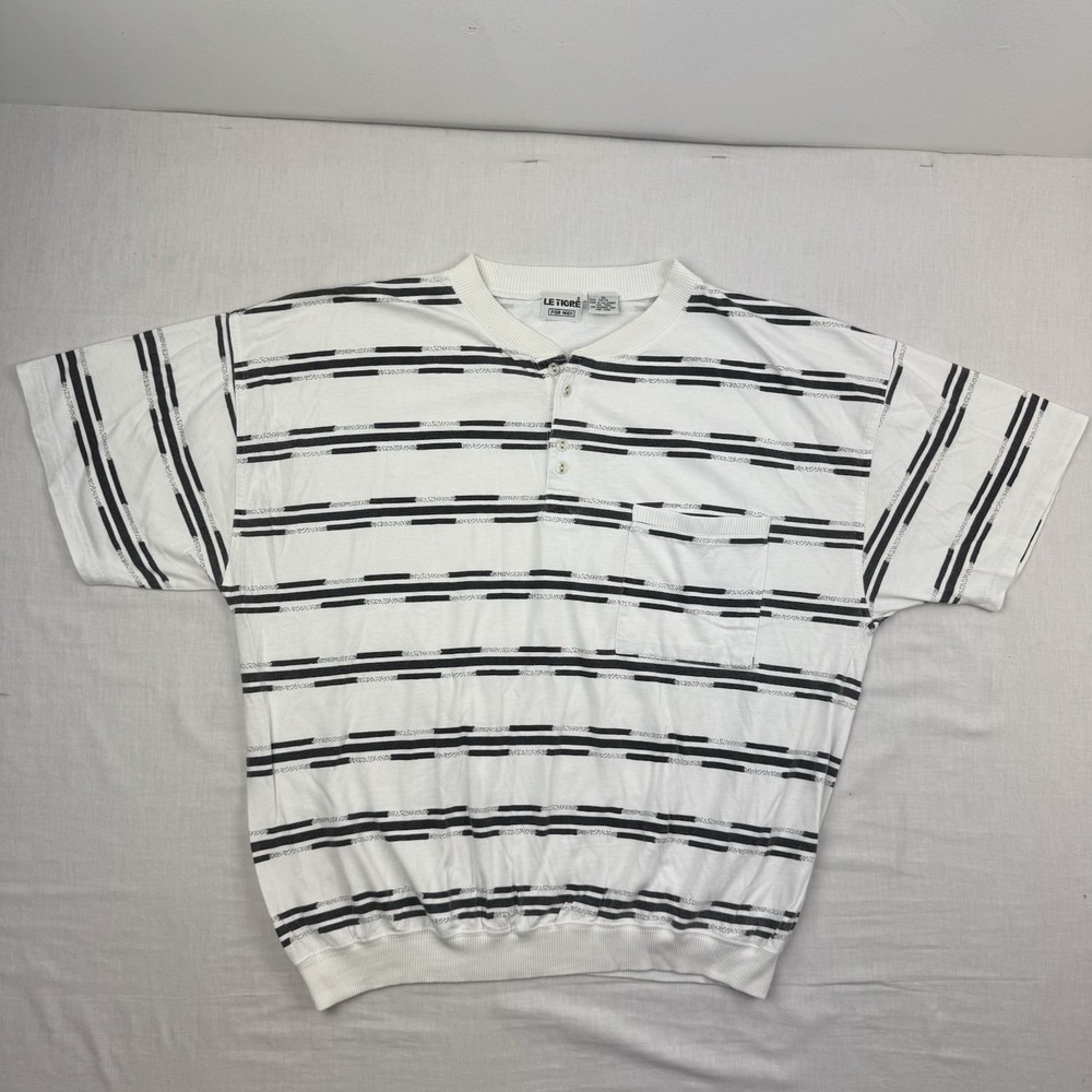 Vintage Le Tigre Shirt Adult XL Striped 1980s Elastic Waist Henley Neck Hipster