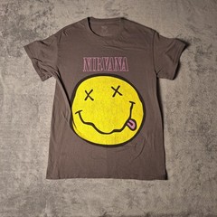 Nirvana Smiley Face Graphic Tee Gray Small Short Sleeve Band T-Shirt