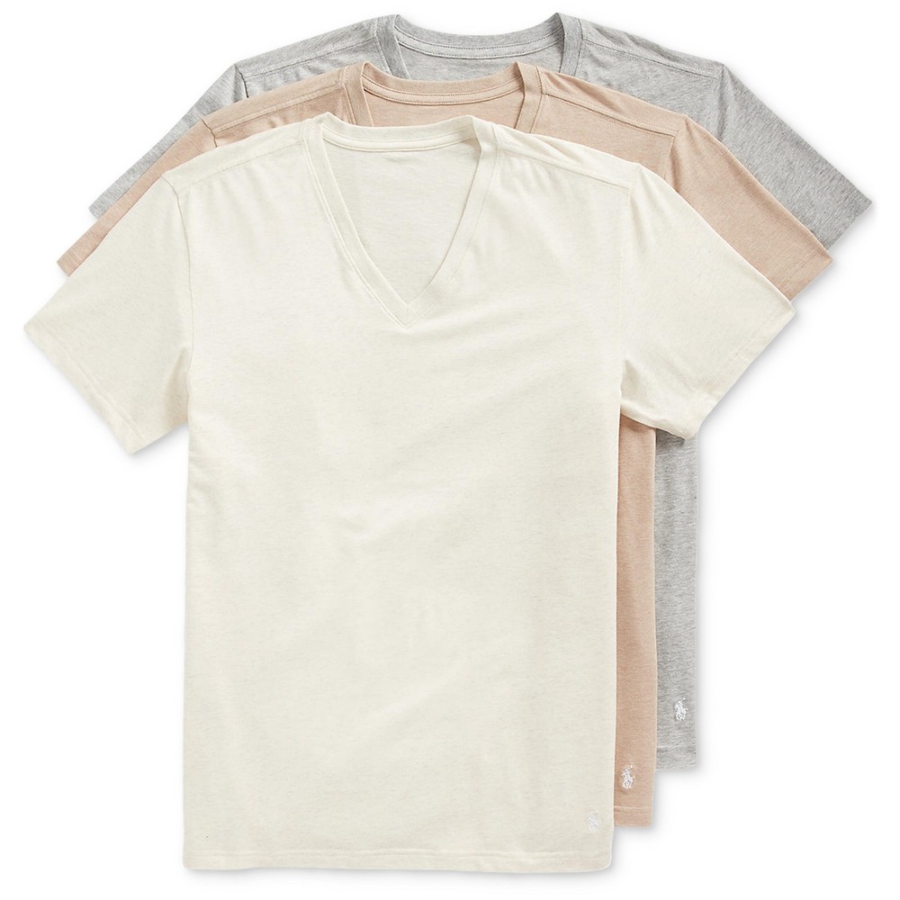 Polo Ralph Lauren Mens V-Neck T-Shirt 3-Pack Heather Slim Fit Stretch Tee