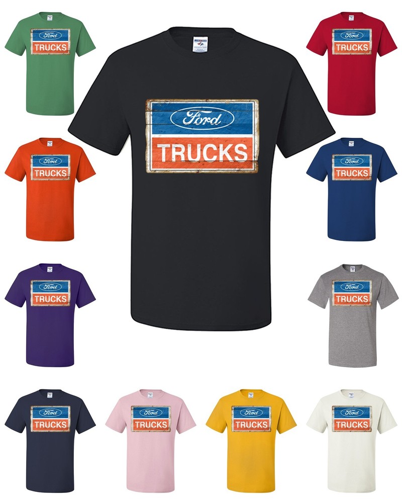 Ford Trucks Old Sign Licensed T-Shirt American Classic Built Tough Tee Shirt