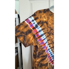 Tie Dye T-Shirt Adult 2XL Brown V-Pattern Short Sleeve Cotton Tee Hippie Earthy