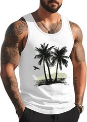 Mens Graphic Tank Tops Sleeveless Muscle Shirts Beach Palm Tree Hawaiian Gym Wor
