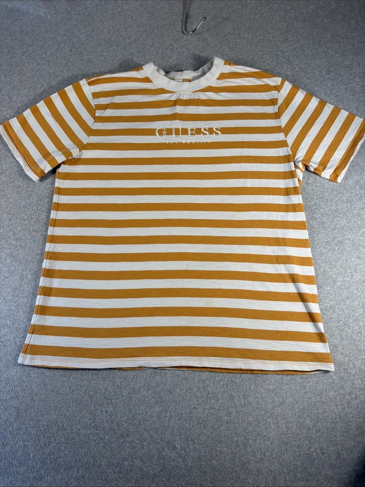 Vintage Guess Jeans USA Striped T‑Shirt Men’s Large 90s Yellow Cotton Logo