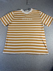 Vintage Guess Jeans USA Striped T‑Shirt Men’s Large 90s Yellow Cotton Logo