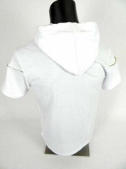 Mens Hoodie T-Shirt Reverse Gold Sequins Logo White Slim Fit Hip Hop M L XL XXL