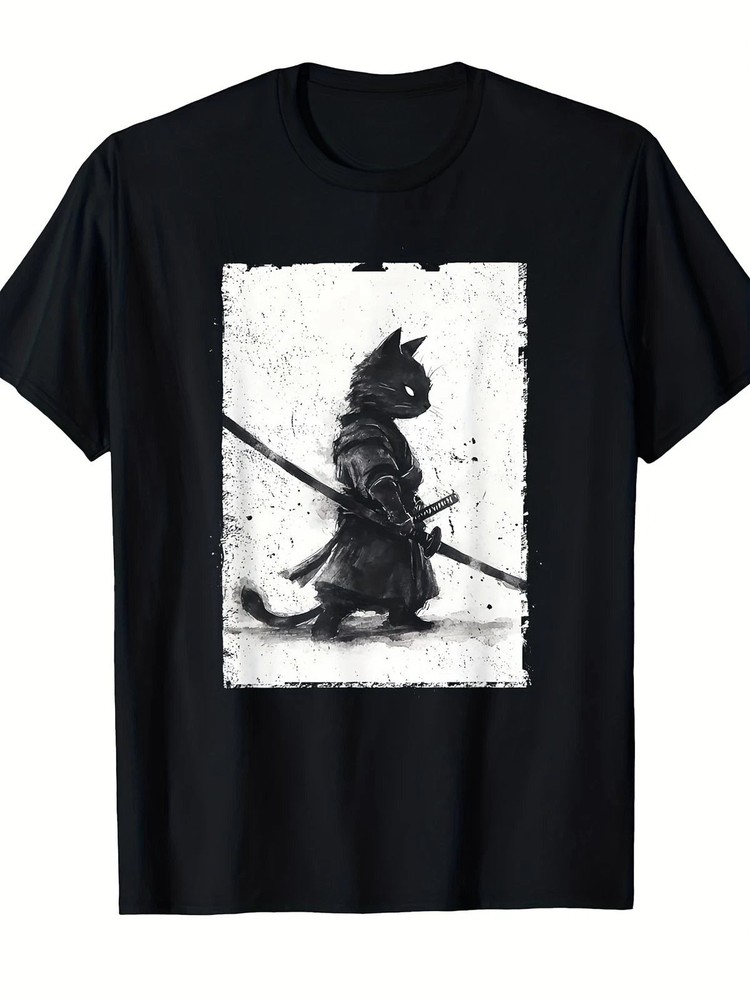 Vintage Samurai Cat Japanese Art Graphic Unisex T-Shirt