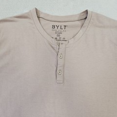BYLT Drop Cut Henley Mens XXL Tan Excellent Short Sleeve Curved Hem Stretch
