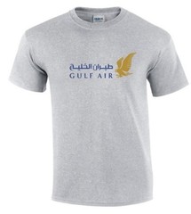 Gulf Air Gold Blue Logo Bahrain Airline Sport Gray Cotton T-shirt