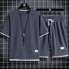 Summer Men’s Waffle Sets Casual T-Shirt And Shorts Set Male Sports Suit