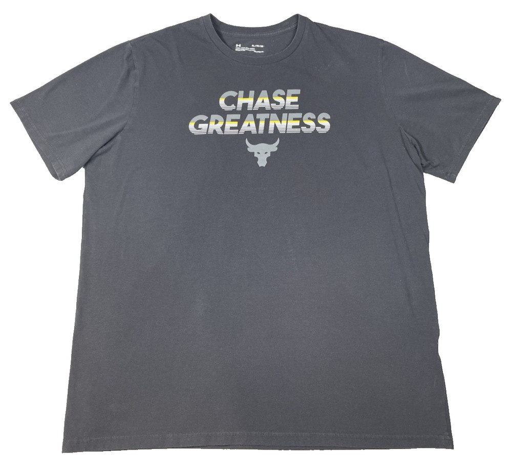 Under Armour Project Rock Chase Greatness Brahma Bull T Shirt Mens XL Black Logo