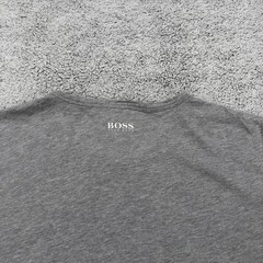 Hugo Boss Shirt Men Large Gray Short Sleeve Logo Grid Spellout Crewneck Tee Y2K
