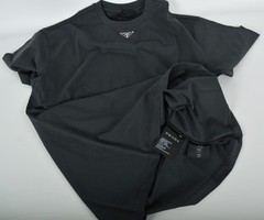 Prada Anthracite T-Shirt Medium Triangle Badge Short Sleeve Cotton