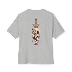 Mens Oversized T-Shirt Skull Dagger Back Print Streetwear Graphic Baggy White