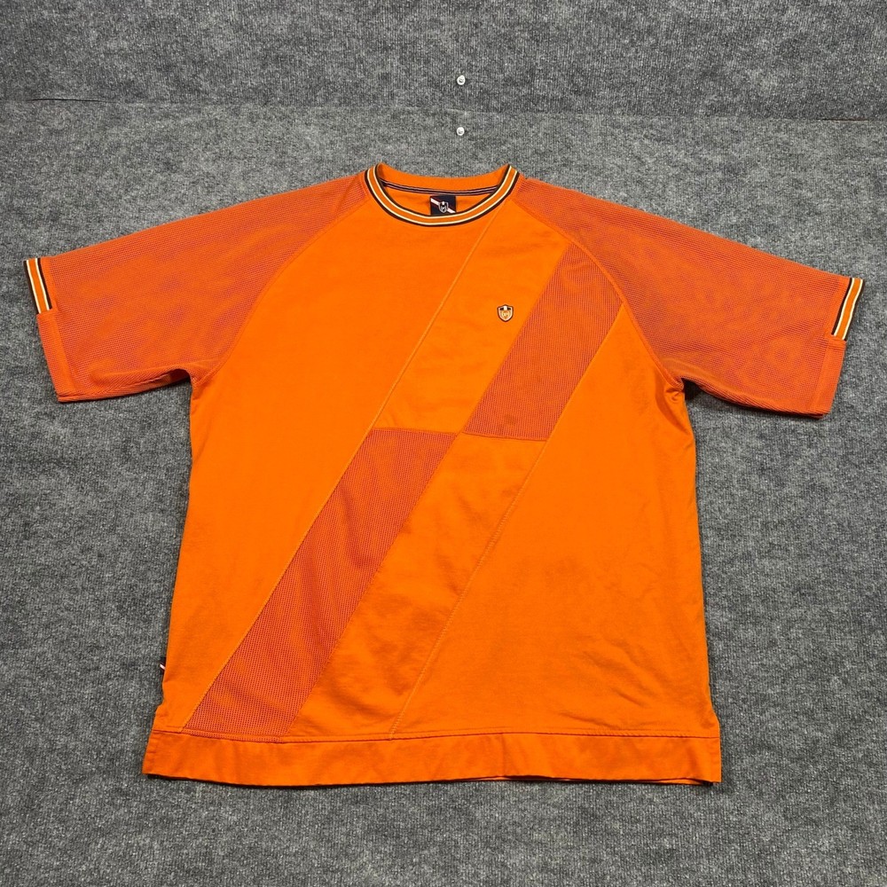 Phat Farm Mens Orange Mesh Panel Streetwear Shirt XL PKN41725 Short Sleeve Y2K