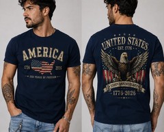 250 Years American Flag Bald Eagle 250th Anniversary USA T-Shirt Size S-5XL