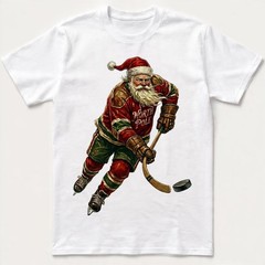 Vintage Santa Hockey T-Shirt North Pole Jersey Christmas Holiday Sports Sweater