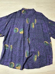 Vintage Goouch Rayon Shirt XL Purple Abstract Pattern 80s 90s Art Deco
