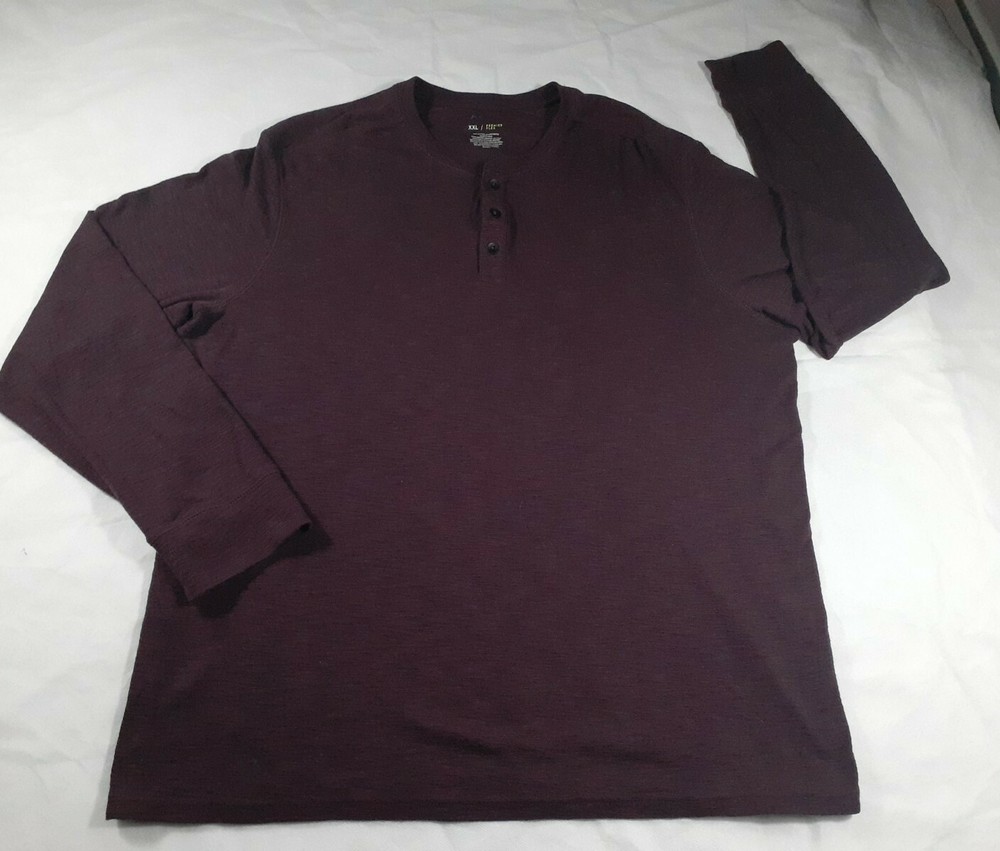 APT 9 Premier Flex Men’s Long Sleeve Burgundy 1/4 button Shirt Sz XXL Cotton/Pol