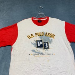 U.S. Polo Assn. T Shirt Mens Large White Red Cotton Crew Neck Graphic Print Tee