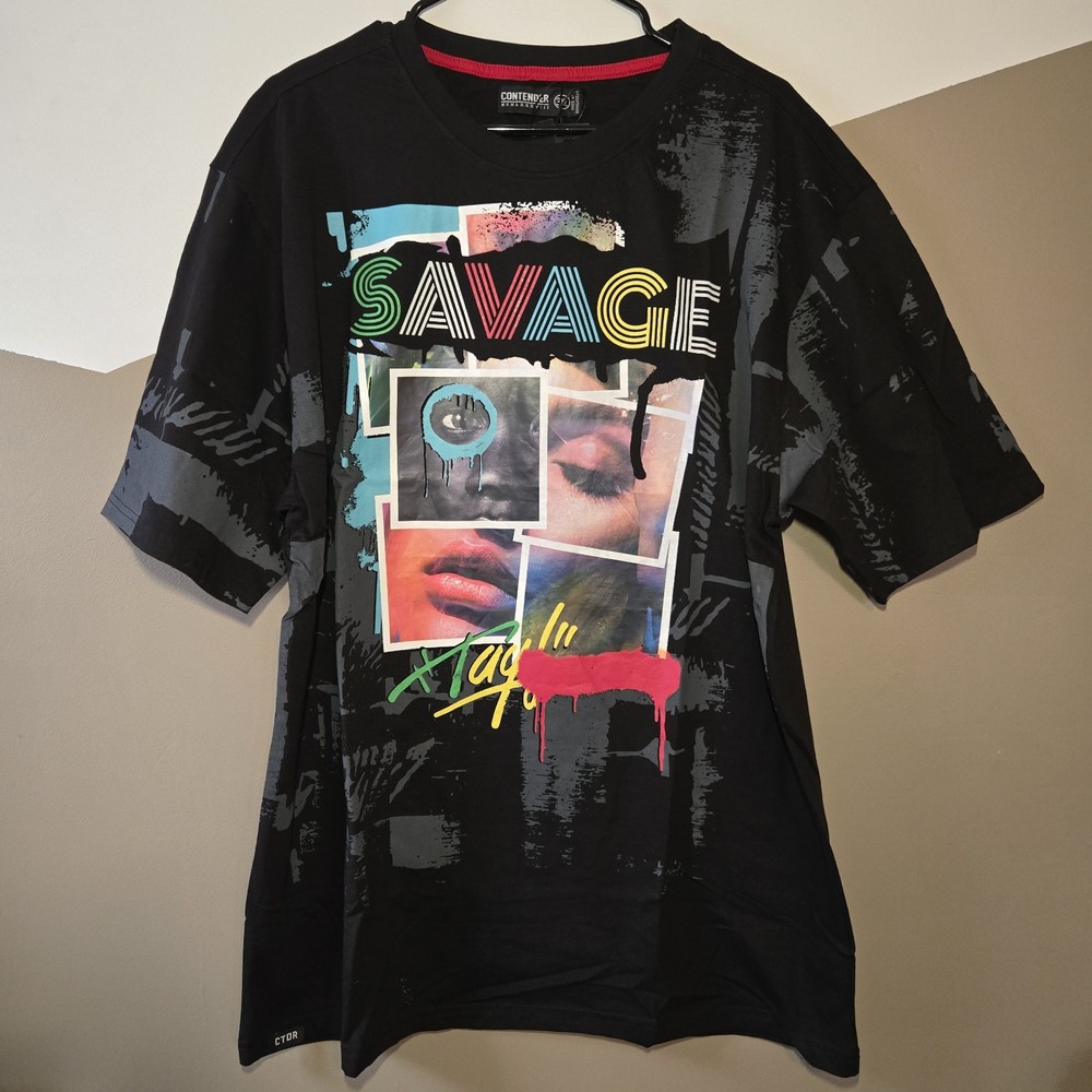 Contender Men’s Graphic Tee Black Streetwear Comic Woman Lips Size 3XL Savage