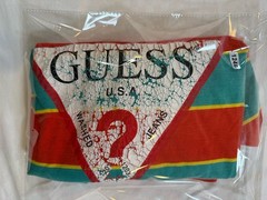 Guess USA Triangle Logo Stripe T-Shirt Red Teal Yellow Retro 90s Style Men’s M
