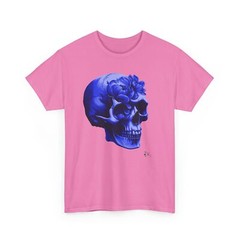 Blue 3D Peony Realistic Skull T-shirt Design