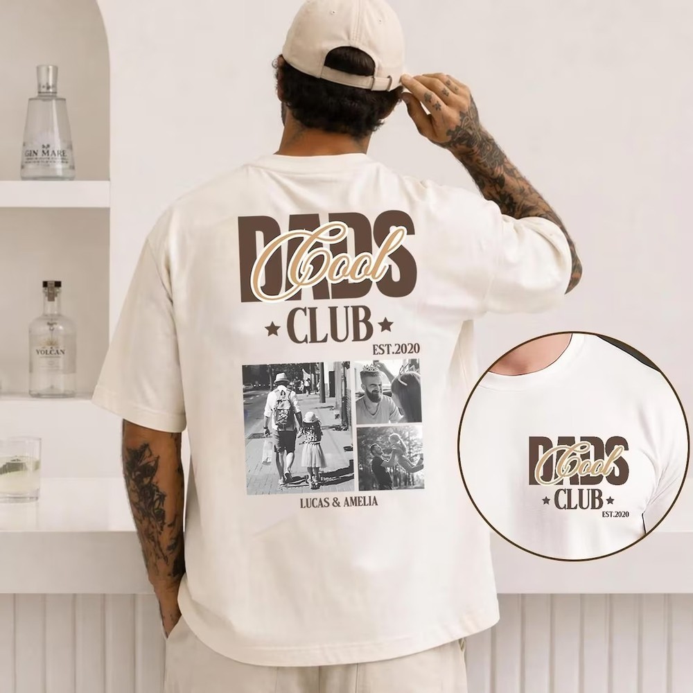 Custom Photo Cool Dads Club T-Shirt Personalized Dad Gift Kid Name Birthday Tee