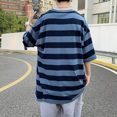 Men O Neck Short Sleeve Wide Striped T-Shirts Casual Loose Fit Blouse Tops Tee